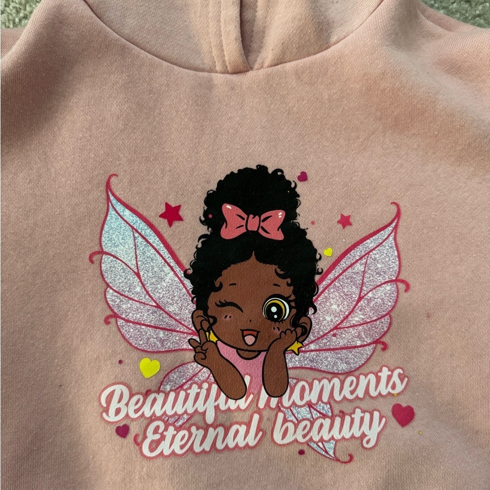 Pink Toddler Hoodie with Afro Fairy Girl | Empowering Graphic Sweatshirt 12–18M - Picture 3 of 5